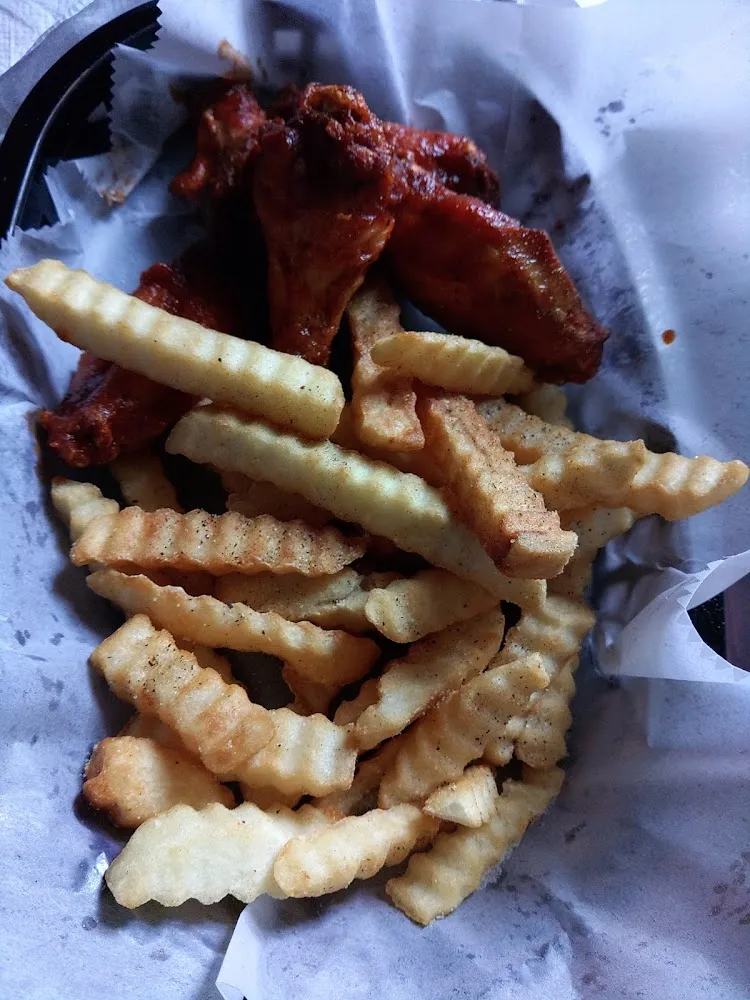 Bourbon Bacon Wings with Fries